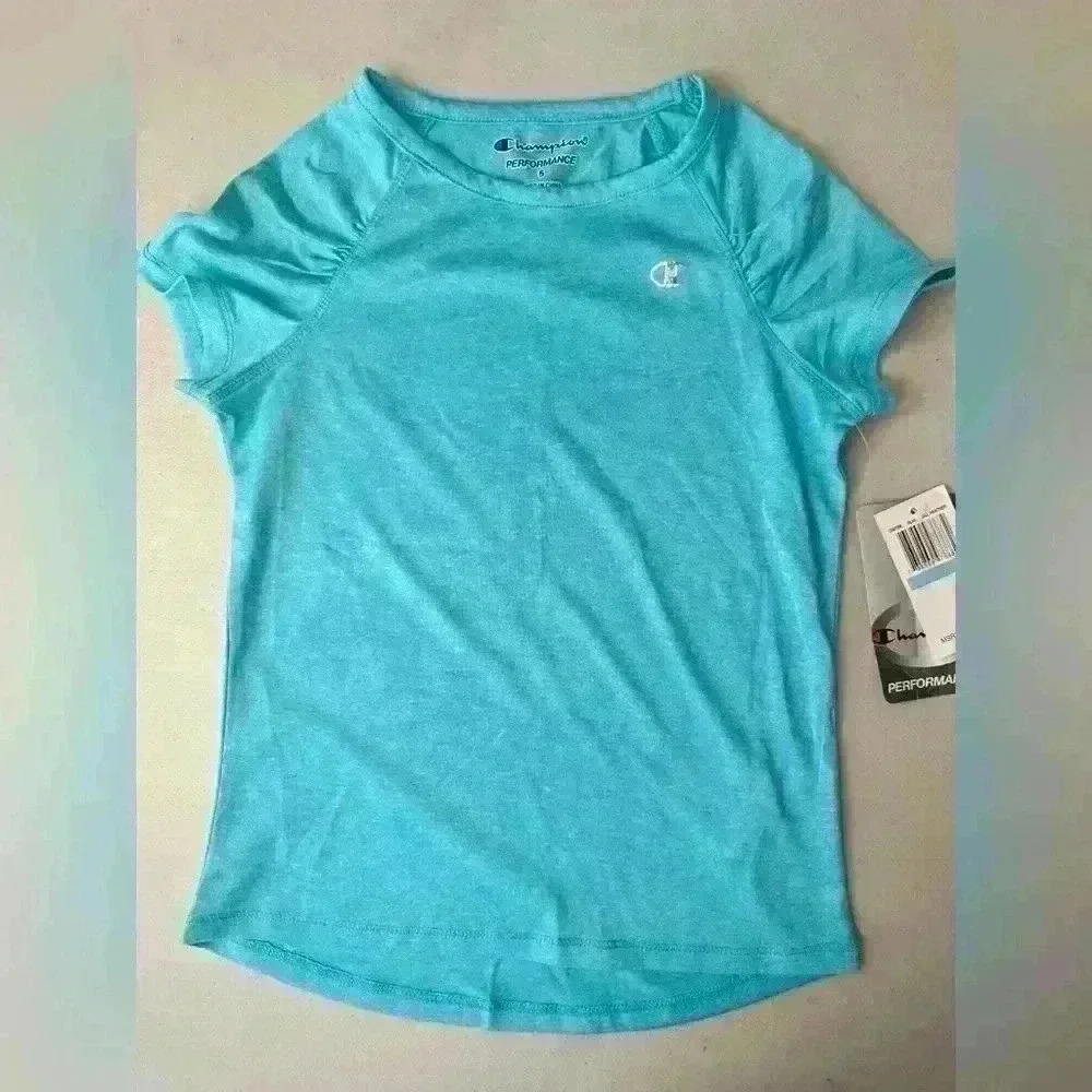 Champion Kids Core Performance T-Shirt Size 5 Blue Atoll Heather - Picture 1 of 6